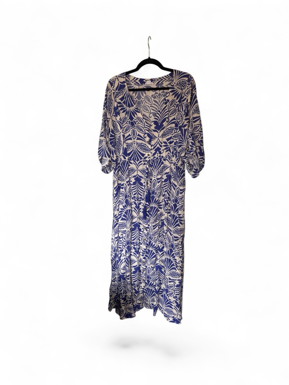ChicSoul Blue & White Coastal Floral Maxi Dress 1XL NWOT